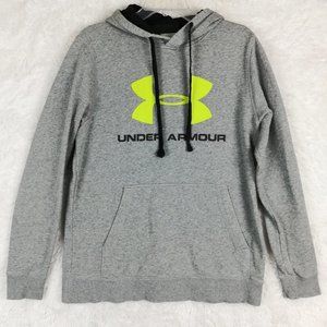Under Armour Mens Sweatshirt Hooded Coldgear Gray Fitted Pullover Logo Medium